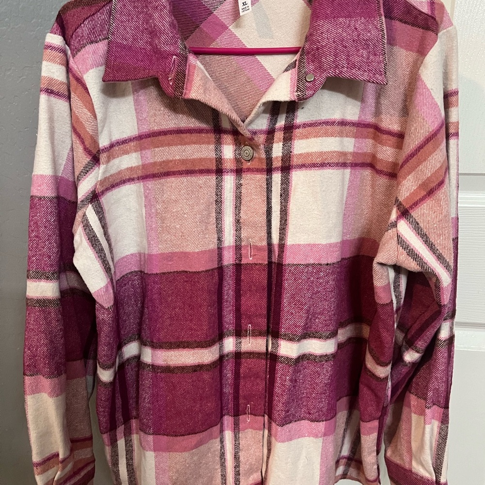 Zenana Pink Plaid Button Down Shirt